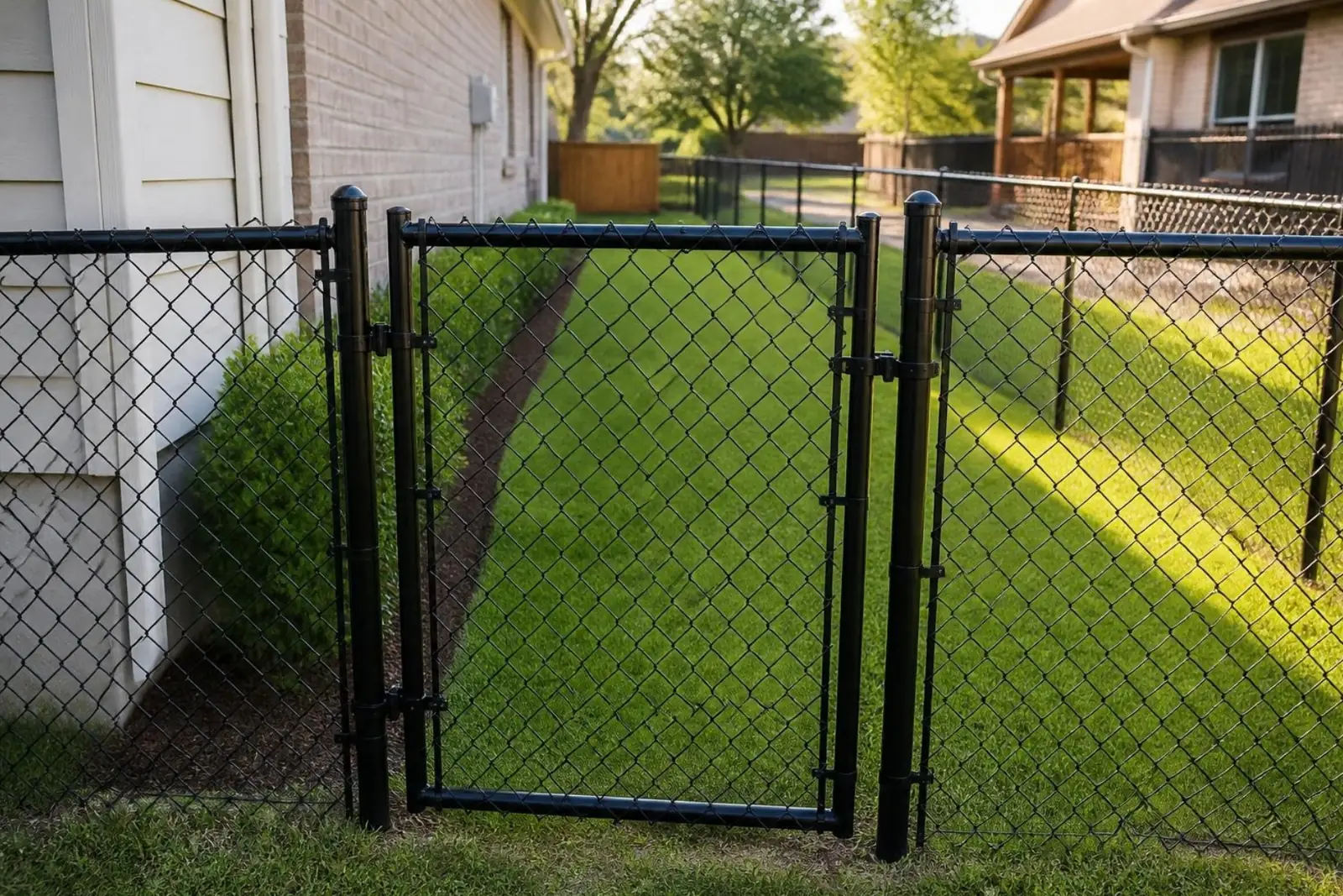 Black vinyl-coated chain link fence